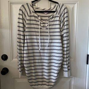 Off White and Black Striped Maternity Top